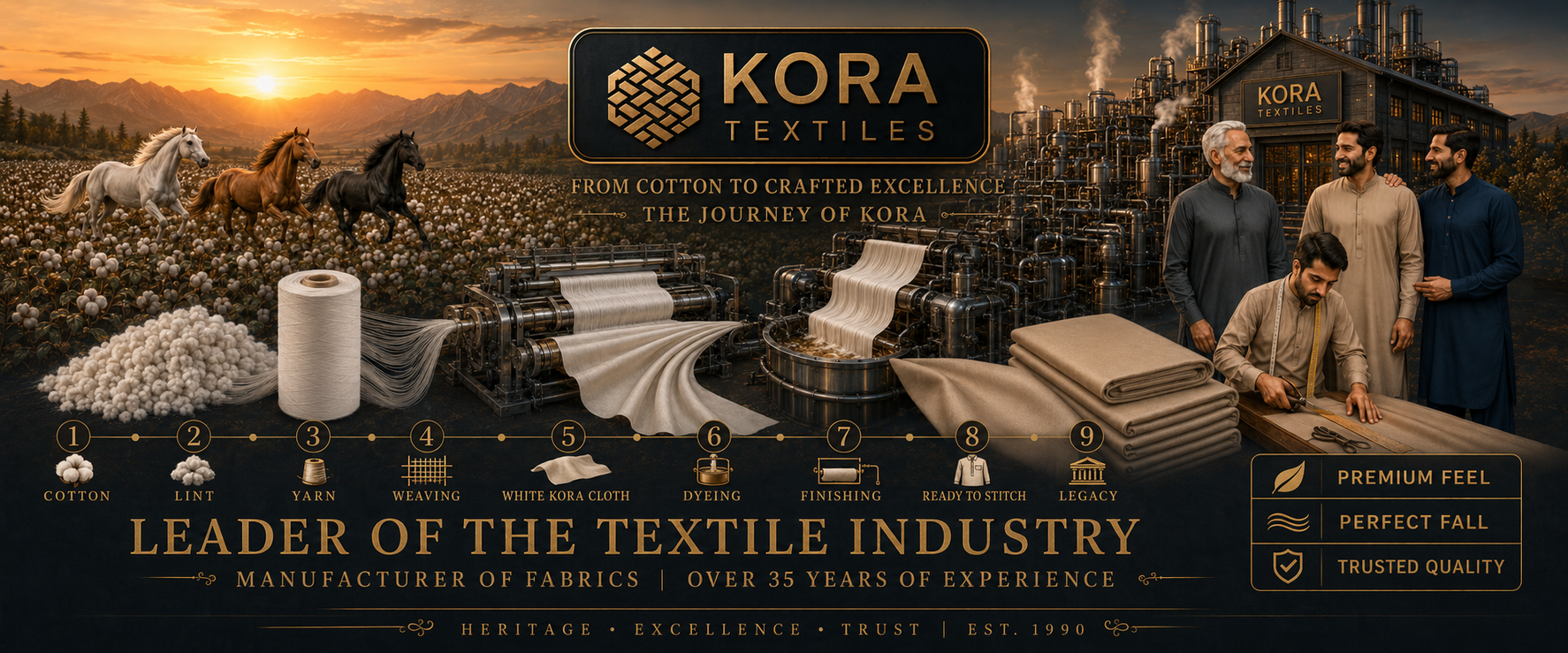 Kora Textiles — From Cotton to Crafted Excellence. Leader of the textile industry, over 35 years of experience.