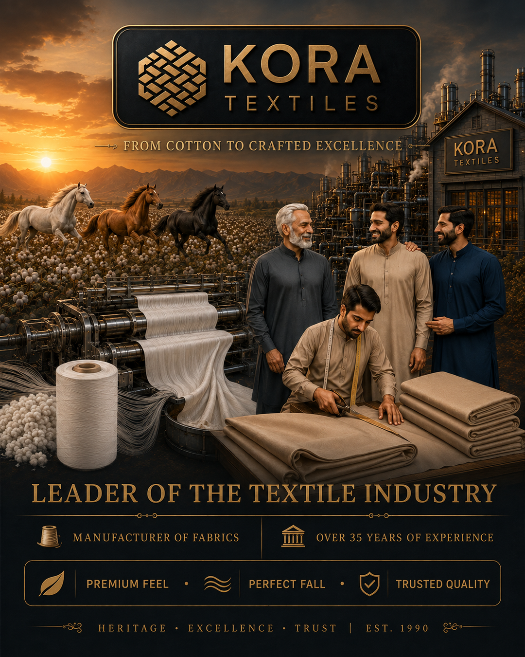 Kora Textiles — From Cotton to Crafted Excellence. Leader of the textile industry, over 35 years of experience.