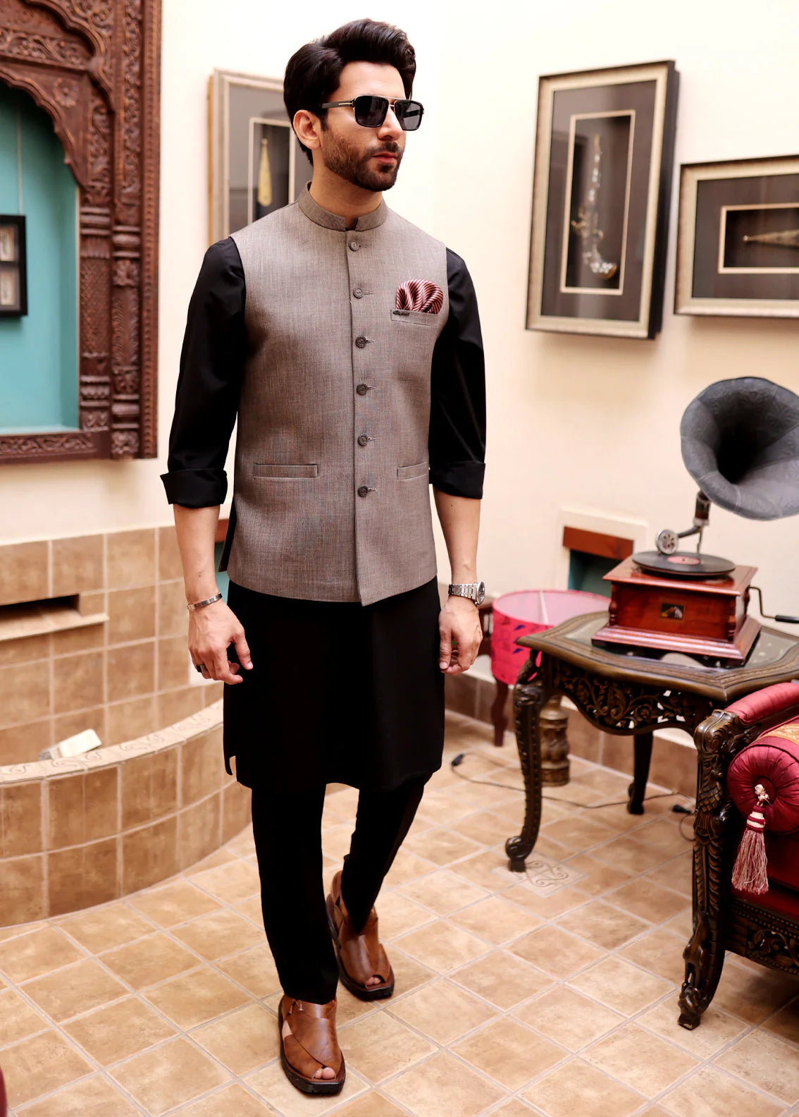 Men's Light Brown Plain Waistcoat