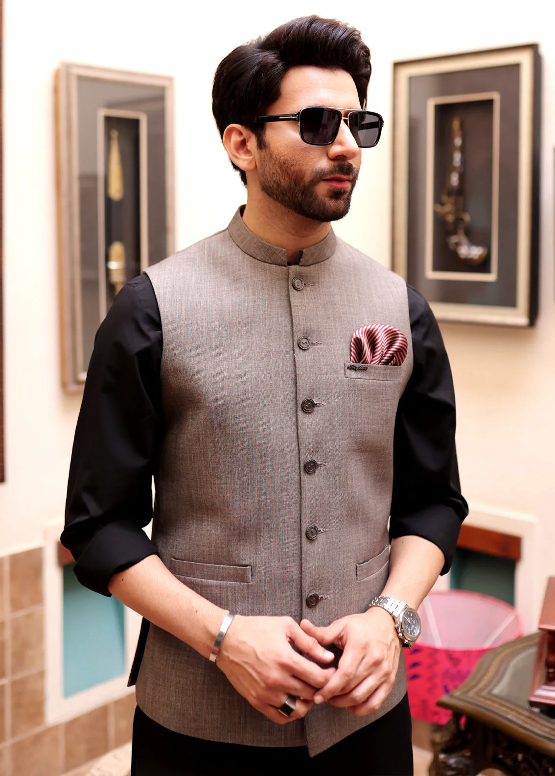 Men's Light Brown Plain Waistcoat